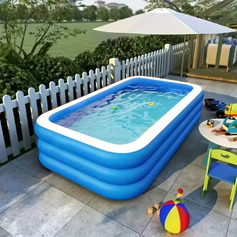 Beach Camp Three Ring Raised and Thickened Single Bottom Square Family Inflatable Swimming Pool Blue and White Large Home Swimming Pools
