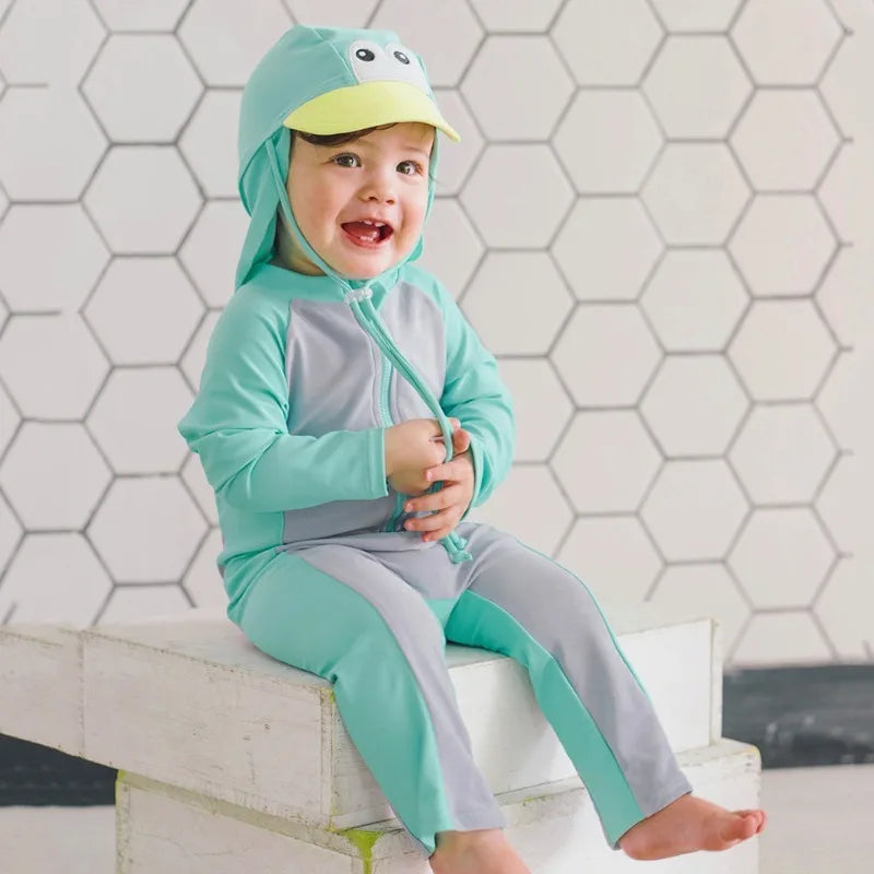 Beach Camp Baby Swimwear One-piece Bathing Suit Boys Girls Swimsuit Long Sleeves and Pants Sun Protection Surf Suit with Sun Hat