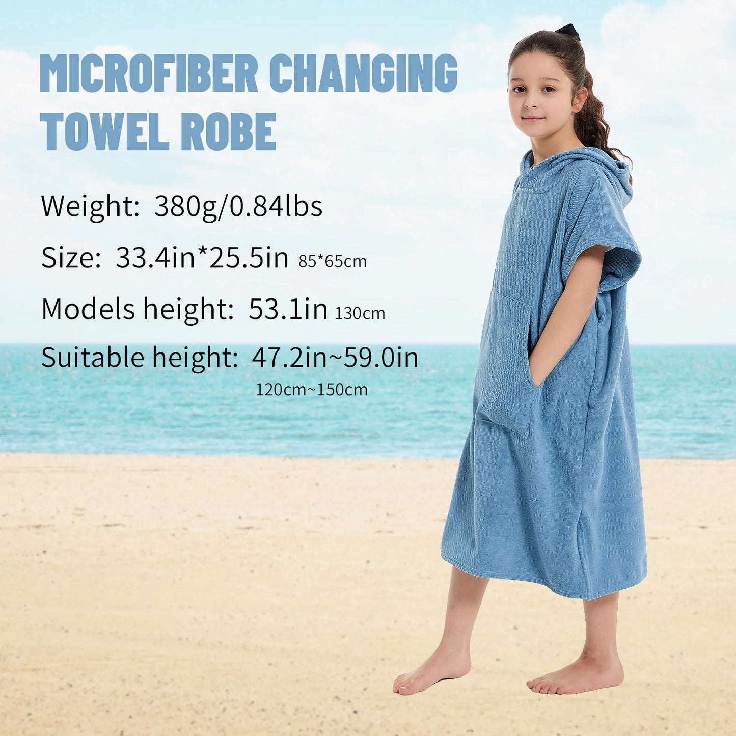 Beach Camp Kids Bath Hooded Changing Towel Robe, Swimming Robe Surf Beach Poncho, Quick Dry Absorbent Surf Poncho, Microfiber Towels