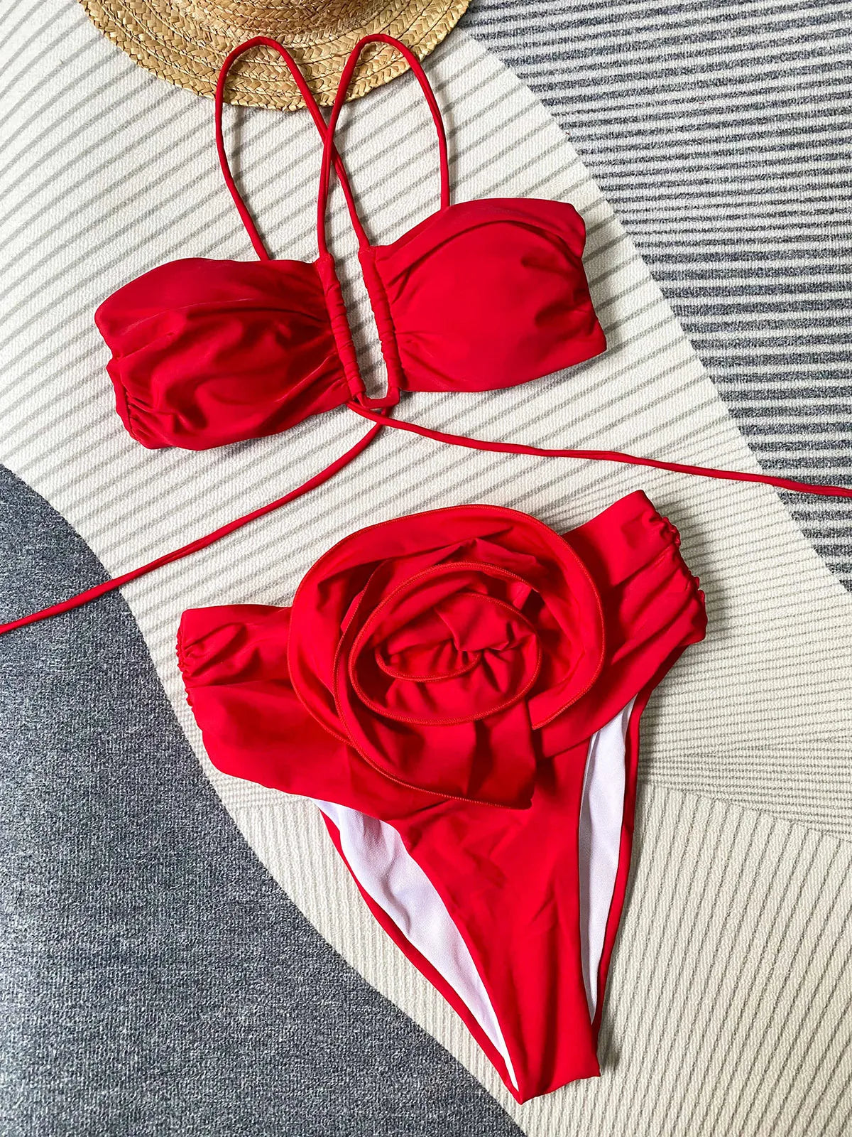 Beach Camp Women's Bathing Suit New Bikini Set High Waist Bikini 3D Flower Split Women's Swimsuit