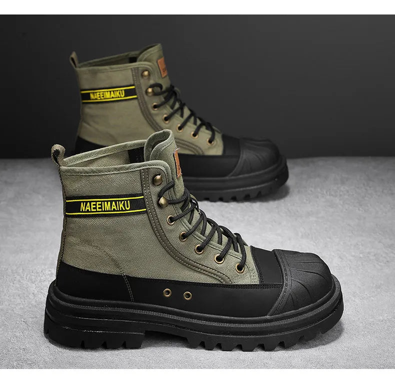Beach Camp Men's boots four seasons high-top casual boots canvas boots soft-soled non-slip thick-soled outdoor boots fashion tooling boots
