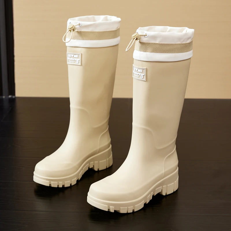 Women's Outdoor Thick-soled Cuffed Rain Boots: High-cylinder Waterproof Shoes for Camping, Beachcombing and Fishing