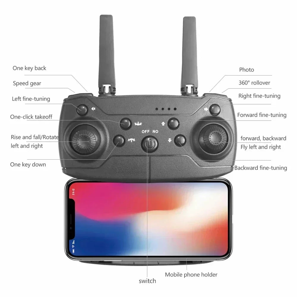 Beach Professional 4K Wide Angle Drone E88 with HD Camera Wi-Fi FPV Height Hold Foldable RC Quadrotor for Kids Toys