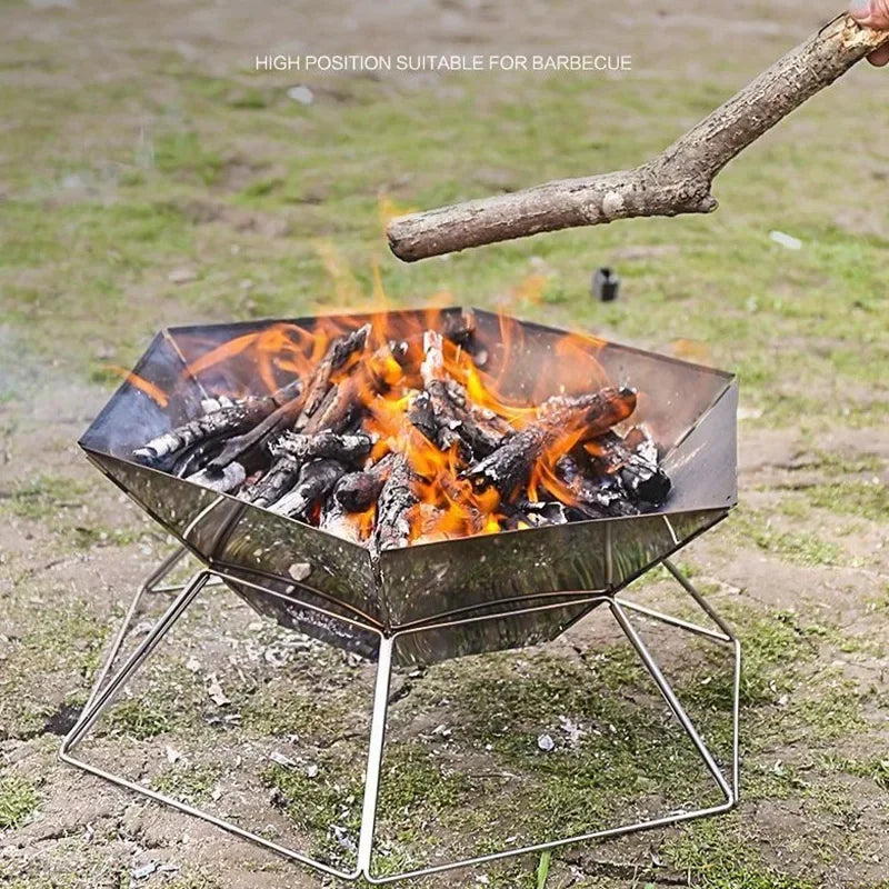 Beach Camp Portable Wood Stove Brazier Camping Fire Wood Heater Folding Hike Barbecue BBQ Grill Stand Outdoor Camping