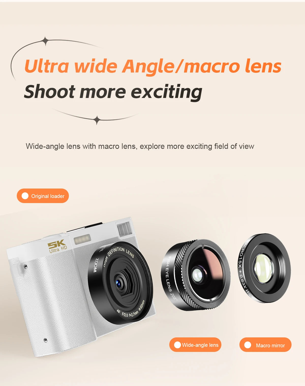 Beach Camp5K Professional Digital Camera WIFI Webcam Wide Angle Digital Zoom 64MP Camcorder Photography 3 Inch Screen Vlog Video Recorder