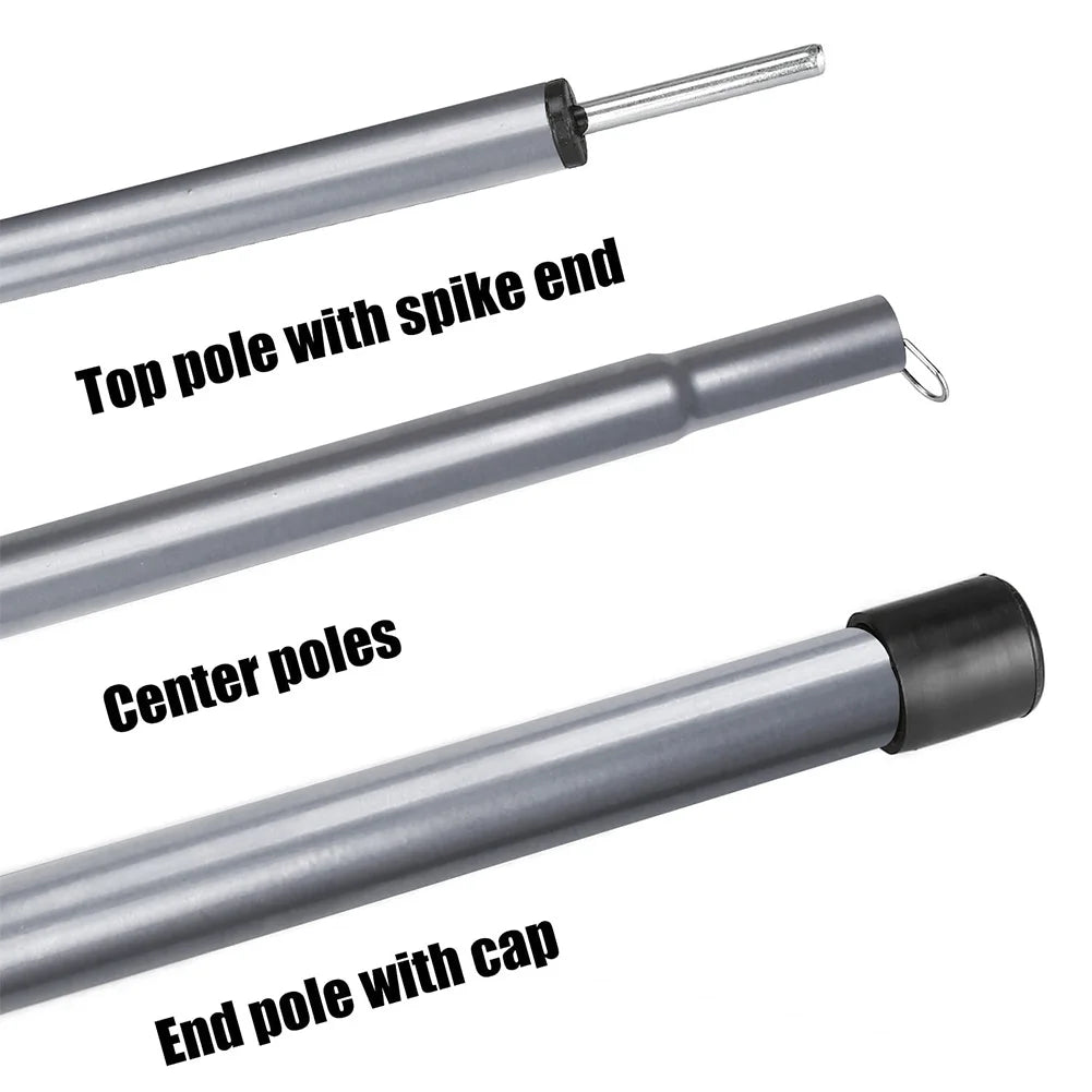 Set of 2 Tent Poles Adjustable Tarp Poles Steel Rods for Sun Shelter Tarp Canopy Camping Replacement With Pegs & Ropes