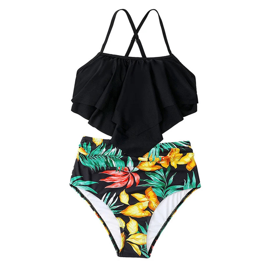 Beach Camp Ladies Swimsuits Vest With Chest Pad And Printed Shorts Children Bathing Suits Beach Vacation Adjustable Shoulder Strap Swimwear