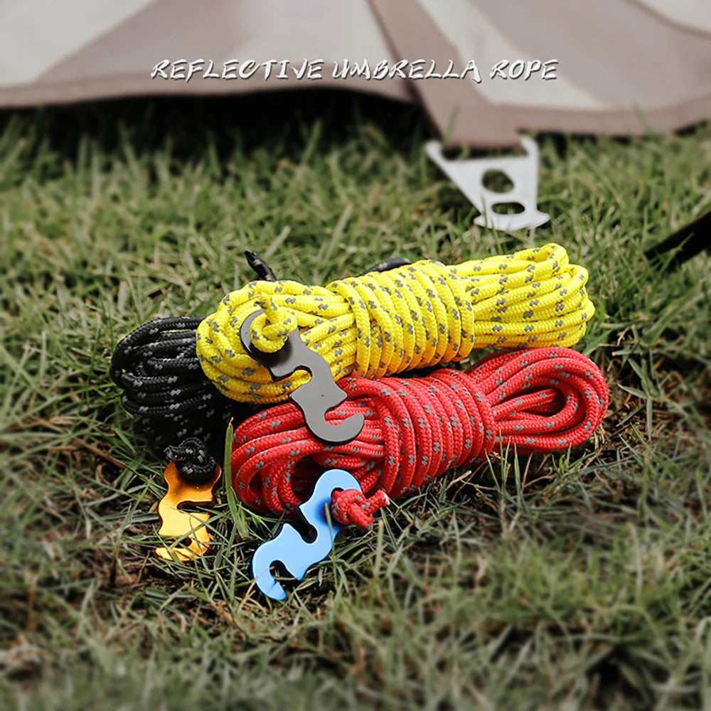 4Pcs Outdoor Guy Lines Tent Cords Reflective Camping Rope with Aluminum Guylines Adjuster Tensioner Pouch for Tent Tarp Canopy