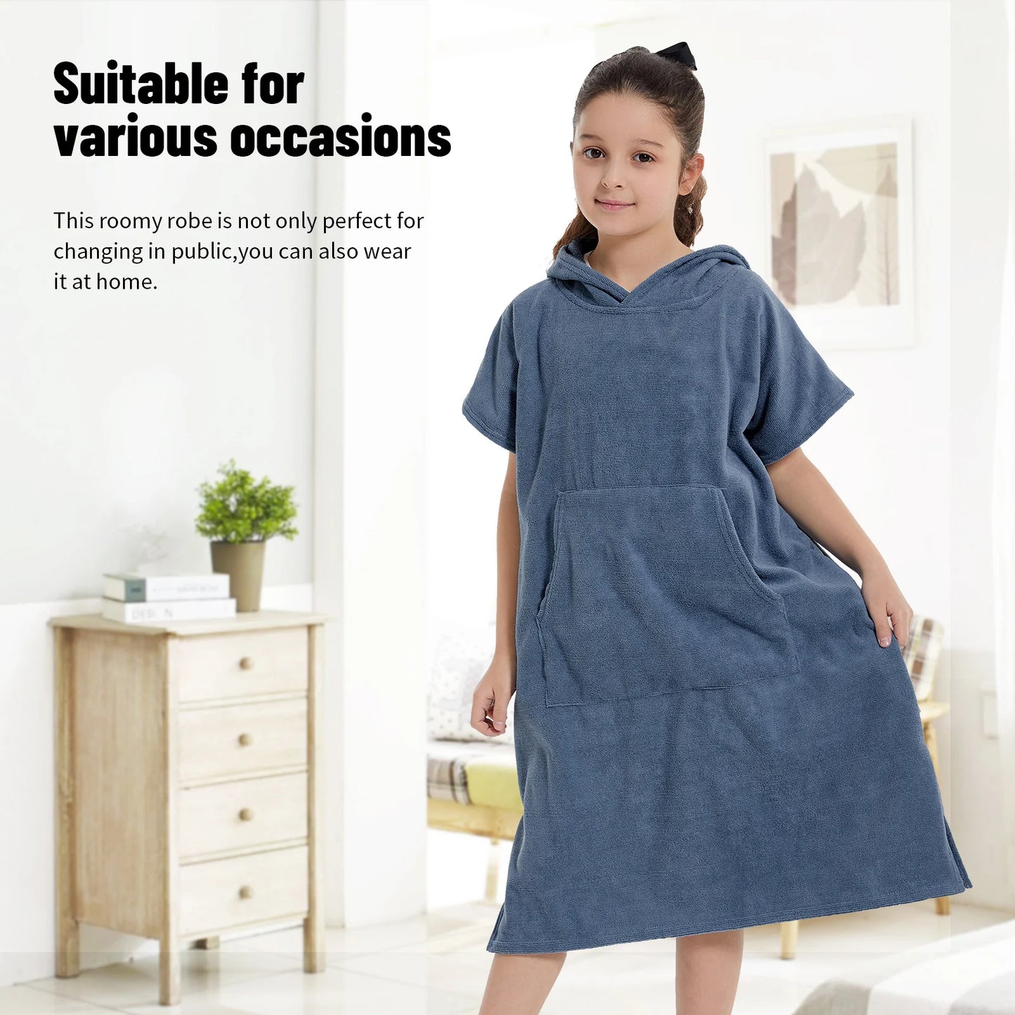 Beach Camp Kids Bath Hooded Changing Towel Robe, Swimming Robe Surf Beach Poncho, Quick Dry Absorbent Surf Poncho, Microfiber Towels