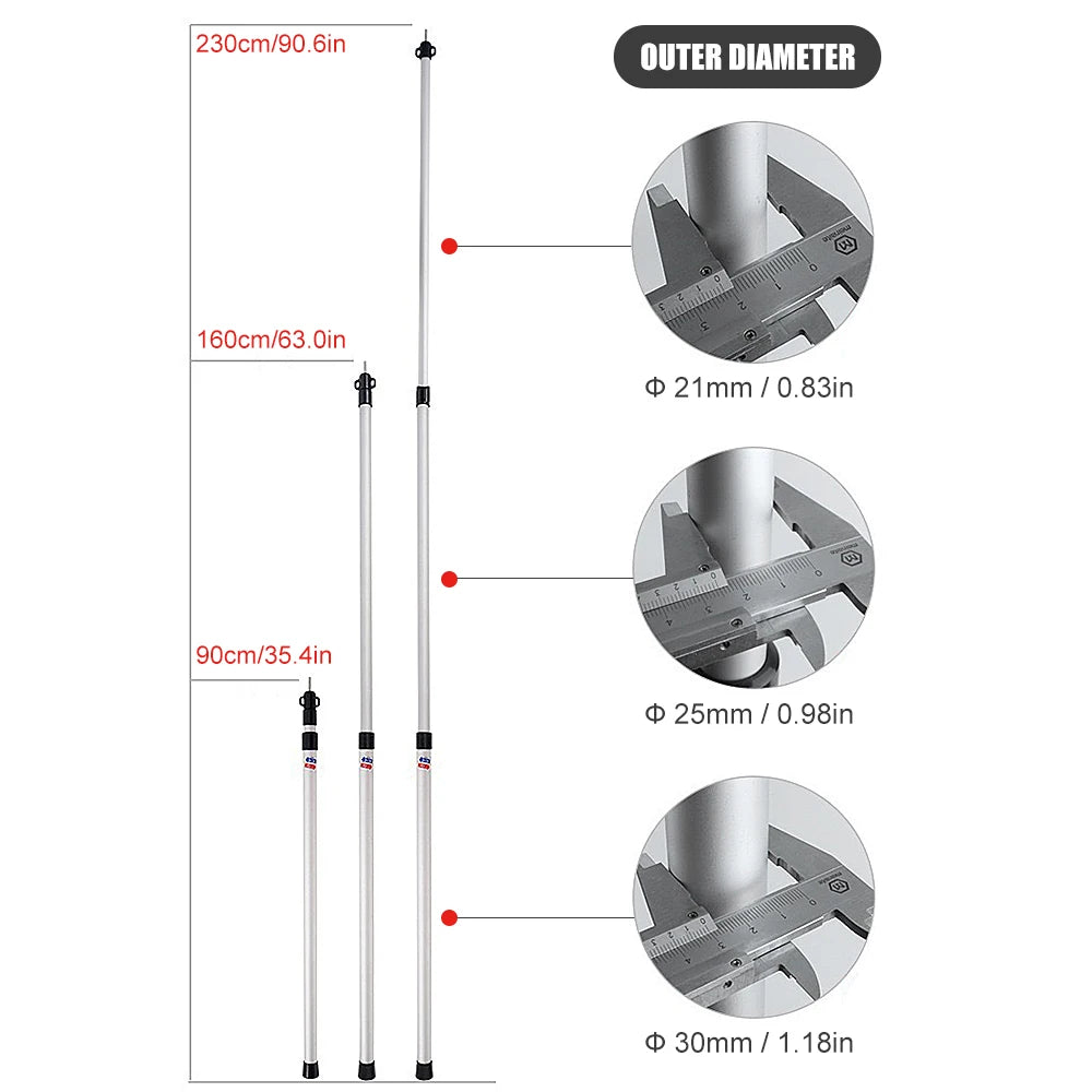 Thicken Aluminum Alloy Tent Pole Adjustable Tent Support Rod Beach Shelter Tarp Awning Pole Replacement Poles for Camping Hiking