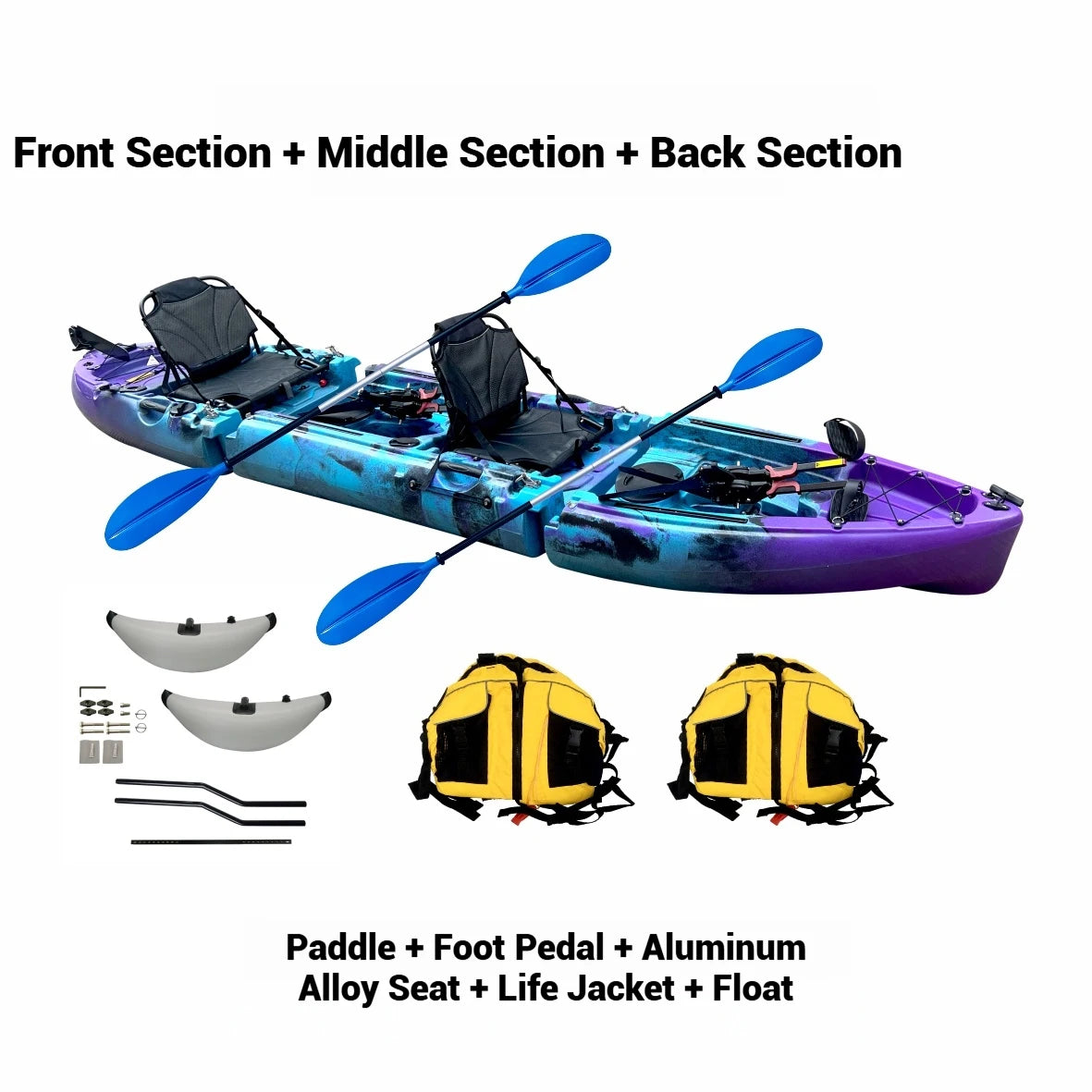 Beach Camp Portable LLDPE Kayak with Split Hard Shell, Electric/Pedal-Driven Canoe for Solo/Tandem Lake/Sea Adventures, Modular Assembly