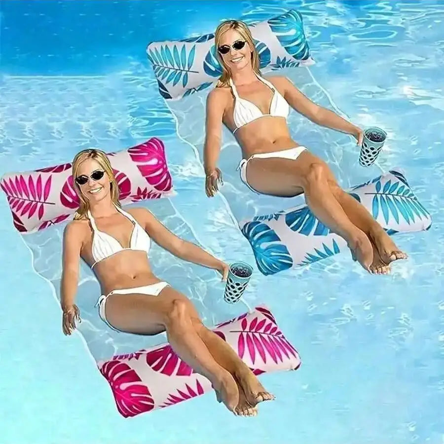 Beach Camp 2 Packs Hammock Pool Floats Adults, 4-In-1 Multi-Purpose Inflatable Pool Floats PVC Water Hammock Lounge Floaties