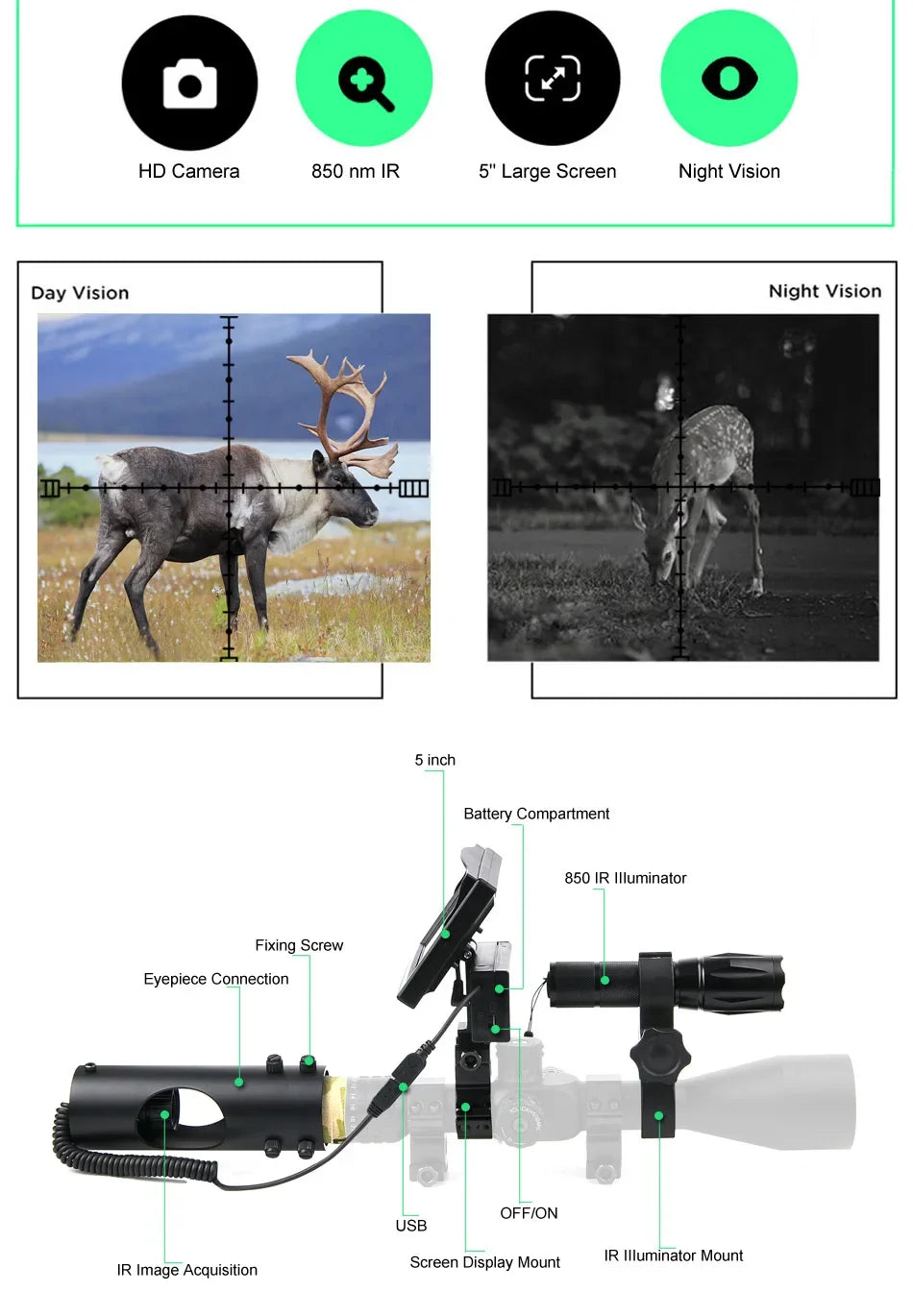 Beach Camp Night Vision Riflescope Hunting Scopes Optical Sight 850nm Infrared LED IR Waterproof Night Vision Hunting Camera