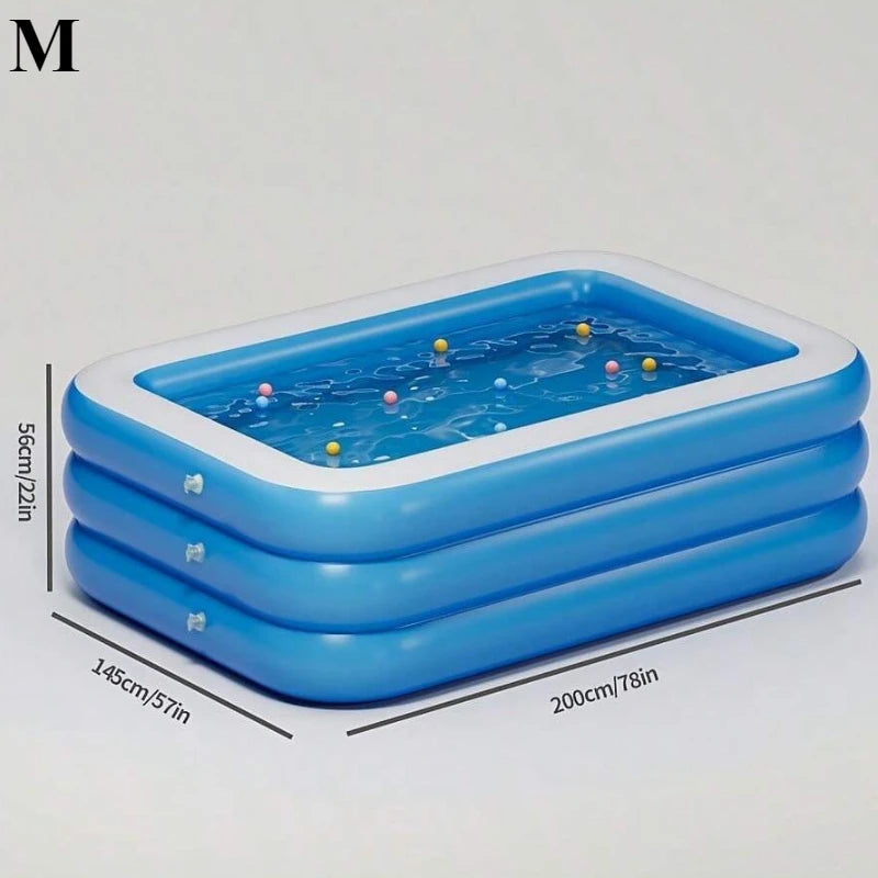 Beach Camp Three Ring Raised and Thickened Single Bottom Square Family Inflatable Swimming Pool Blue and White Large Home Swimming Pools