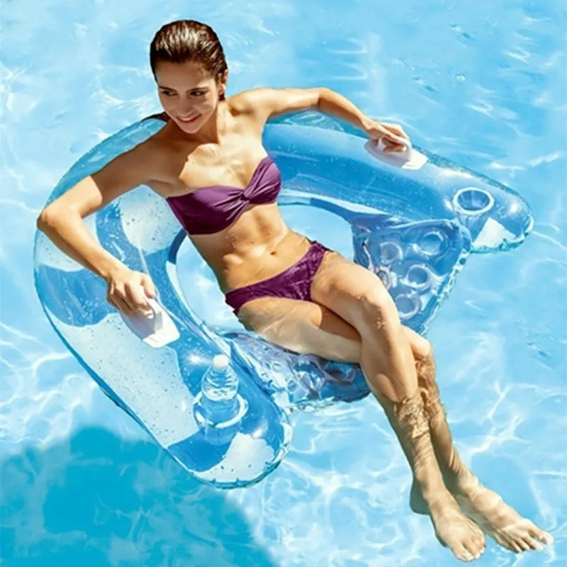 Beach Camp 1pc Inflatable U-Shaped Pool Float, PVC Material, Comfortable Lounger with Cup Holder, Durable Water Float Row for Swimming Pool