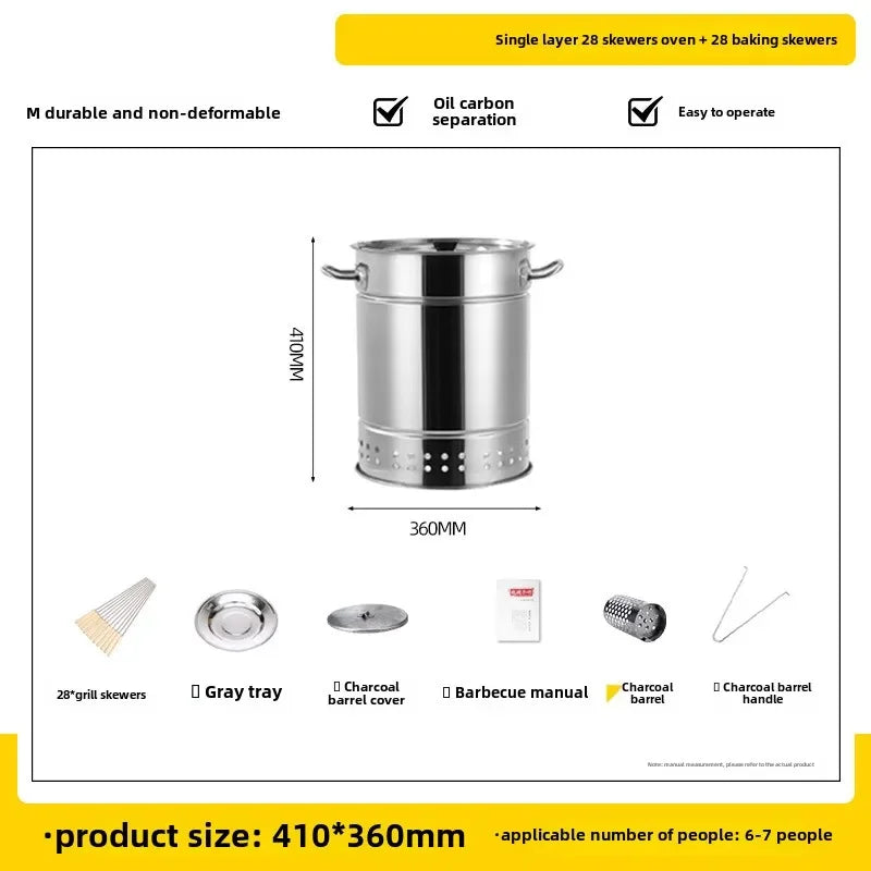 Outdoor Portable Charcoal Grill Stainless Steel Smokeless BBQ Hanging Stove Grill Outdoor Camping Cookware for Hiking Picnic
