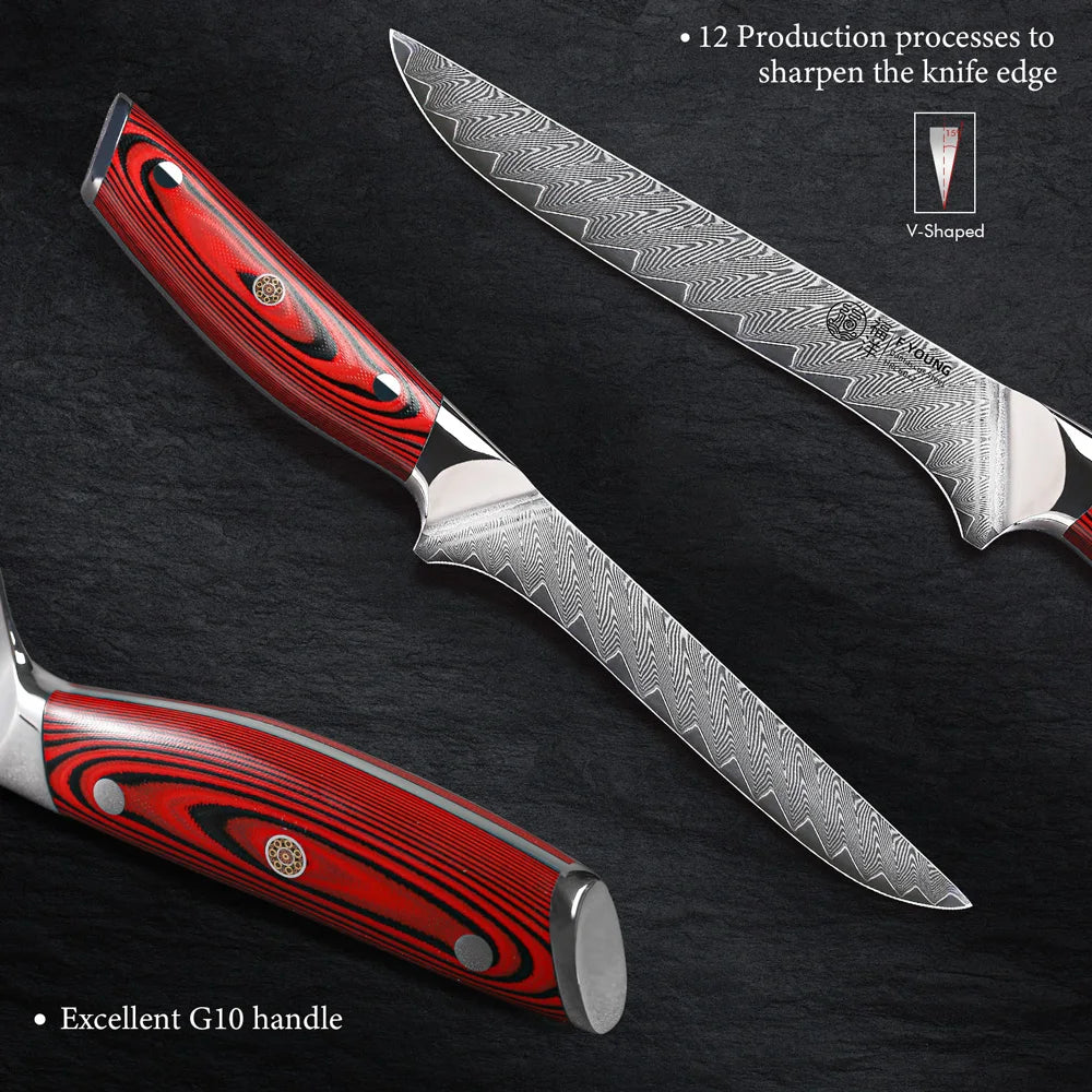 Beach Camp 6.5" Damascus Steel Boning Knife Butcher Cleaver Utility Fish Slicer Ham Chef Cooking Tools G10 Handle Kitchen Knives