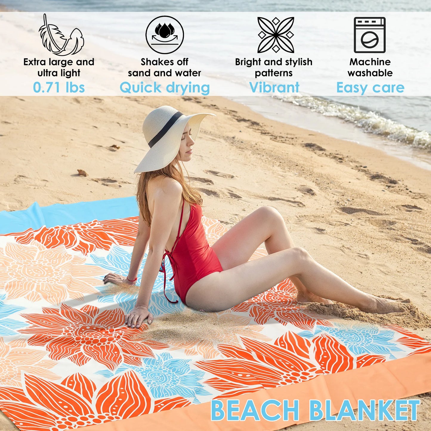 Beach Blanket Picnic Mat 210x200cm Waterproof Sandproof Portable Outdoor Sports Travel Hiking Camping Blanket