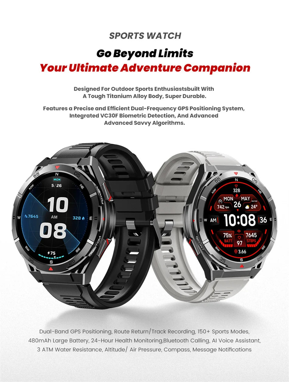 Beach Camp Swim Smartwatch Outdoor GPS Watch Sports Fitness Tracker Health Military Waterproof Watch BT5.3 Call Smart Watch for Android iOS