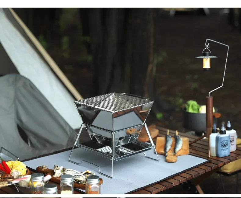 Beach Camp Camping Fire Table Charcoal Barbecue Grill Outdoor Picnic Bonfire Outdoor Portable Folding Barbecue Stove Fire Pit Camping Stove