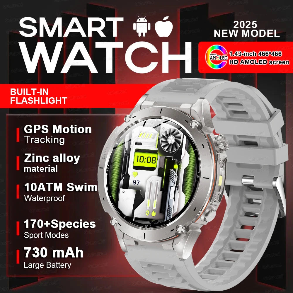 Beach Camp New GPS Smart Watch 1.43" Ultra HD Display Built-in GPS Compass 170 Sports Modes Voice Calling 10ATM Waterproof Smart Braceletes