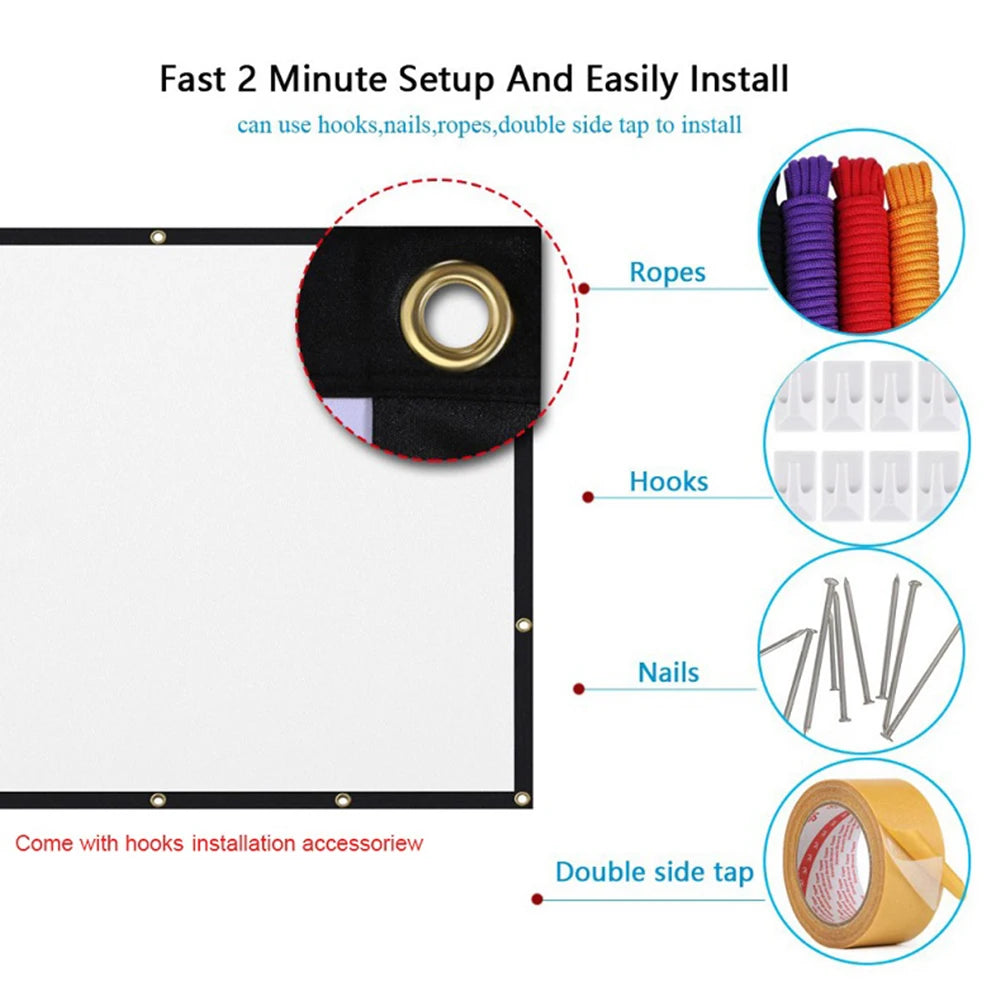 Beach Camp Portable Translucent Projector Screen Simple Curtain 16:9 Movies Game Anti-Light 60-150inch Projection Screen for Home Outdoor
