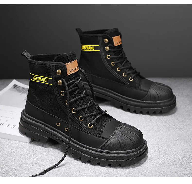 Beach Camp Men's boots four seasons high-top casual boots canvas boots soft-soled non-slip thick-soled outdoor boots fashion tooling boots