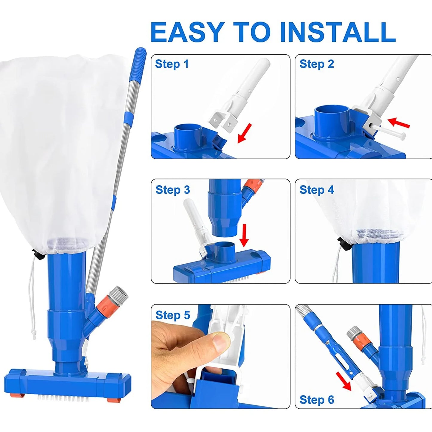 Beach Camp Brush Portable Pool Vacuum Handheld Vacuum Telescopic Pole Pool Vacuum Cleaner Useful Durable Swimming Pool Jet Cleaner Ponds