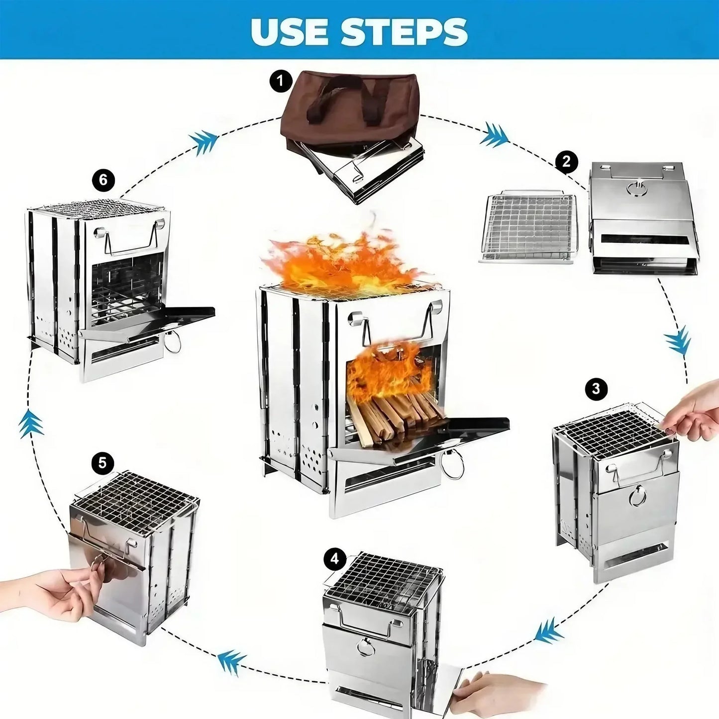 Beach Camp Square Wood Stove Outdoor Grill Mini Grill BBQ Outdoor Grill Camping Picnic Folding Grill