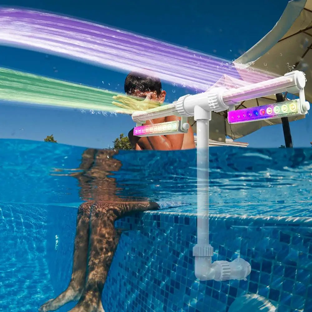 Beach Camp Pool Fountain with Lights for Inground and Above Ground Pools Dual Spray Adjustable Sprinkler Pool Waterfall Sprinkler Cooler
