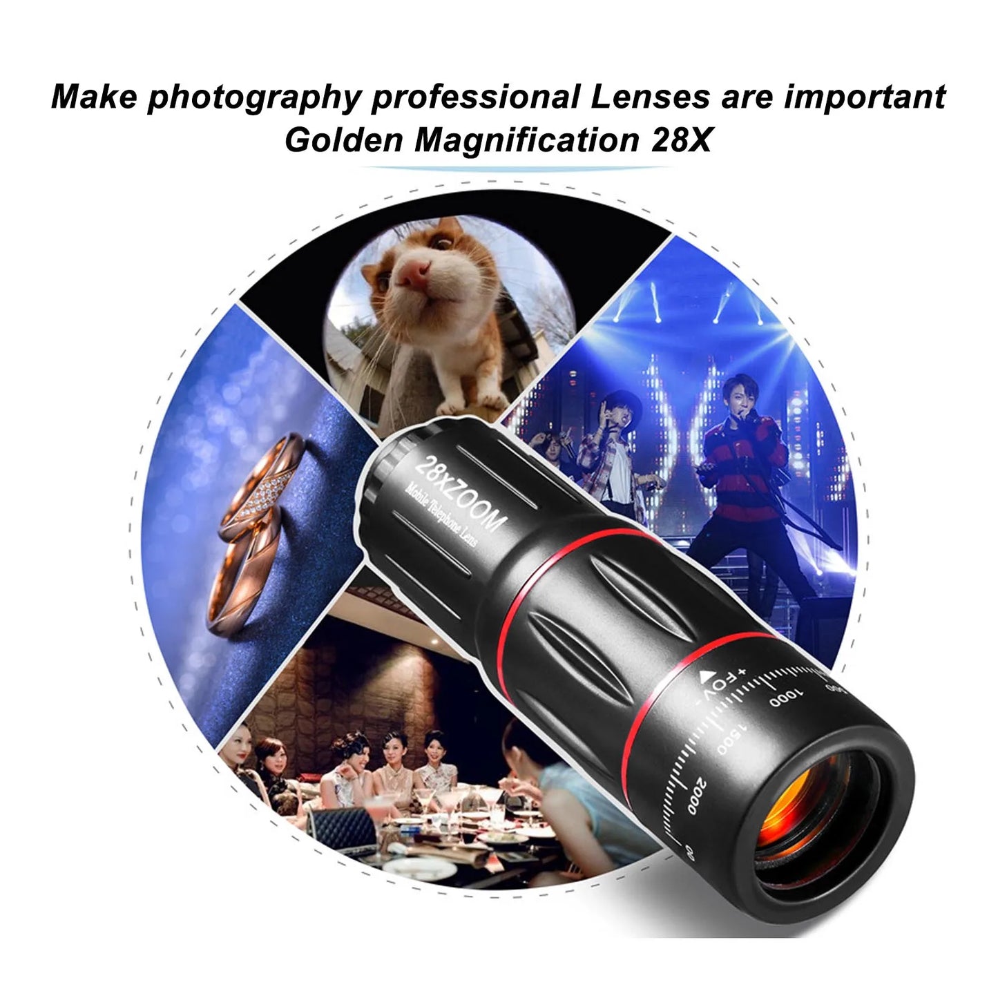Beach Camp Phone Camera Lens Wide Angle 0.6X Phone Camera Lens Professional Fisheye 198° 28X Telephoto with Tripod for Accessory