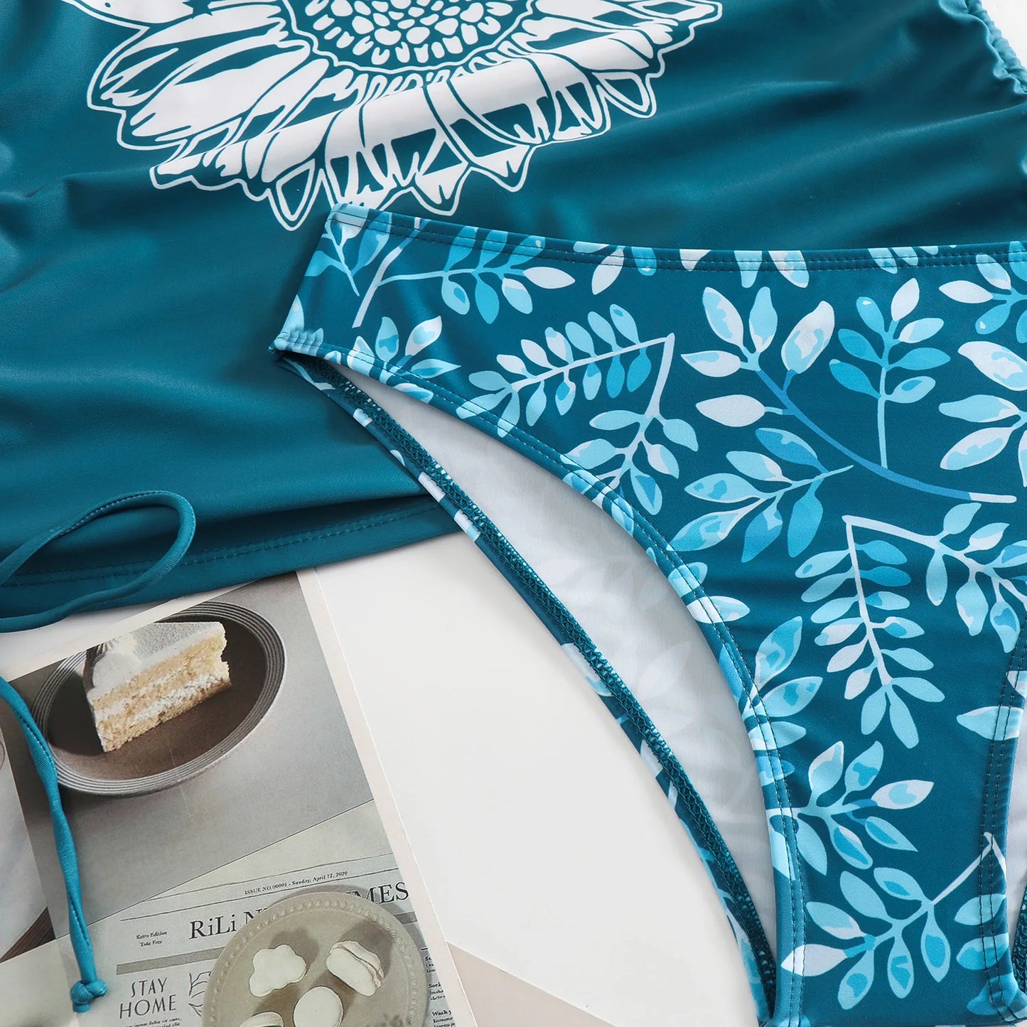 Beach Camp Women's Bathing Suit Coconut Drawstring Side High Neck Tankini Set Summer Beach Wear Cute Swimwear Fashion Swimsuit 2025 New