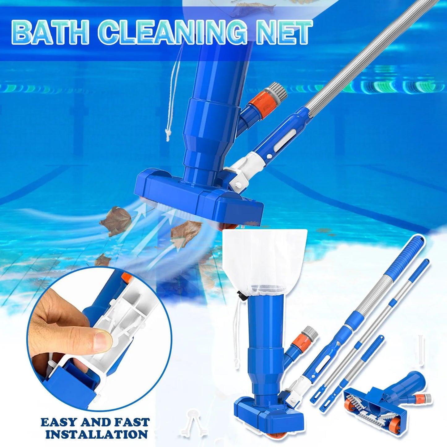 Beach Camp Brush Portable Pool Vacuum Handheld Vacuum Telescopic Pole Pool Vacuum Cleaner Useful Durable Swimming Pool Jet Cleaner Ponds