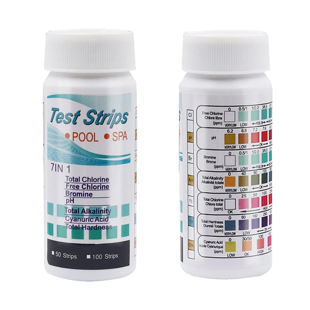7 in 1 Swimming Pool PH Test Paper Multipurpose Chlorine/PH/Hardness/Bromine Test Strips Swimming Pool Water Tester Paper