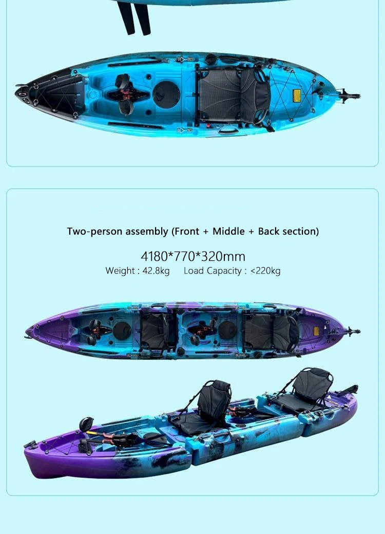 Beach Camp Portable LLDPE Kayak with Split Hard Shell, Electric/Pedal-Driven Canoe for Solo/Tandem Lake/Sea Adventures, Modular Assembly