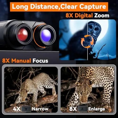 Night Vision Binoculars, FHD Infrared Hunting Night Vision 8X Digital Zoom, Night-Vision Scope Hunting Camping Save Photo Video
