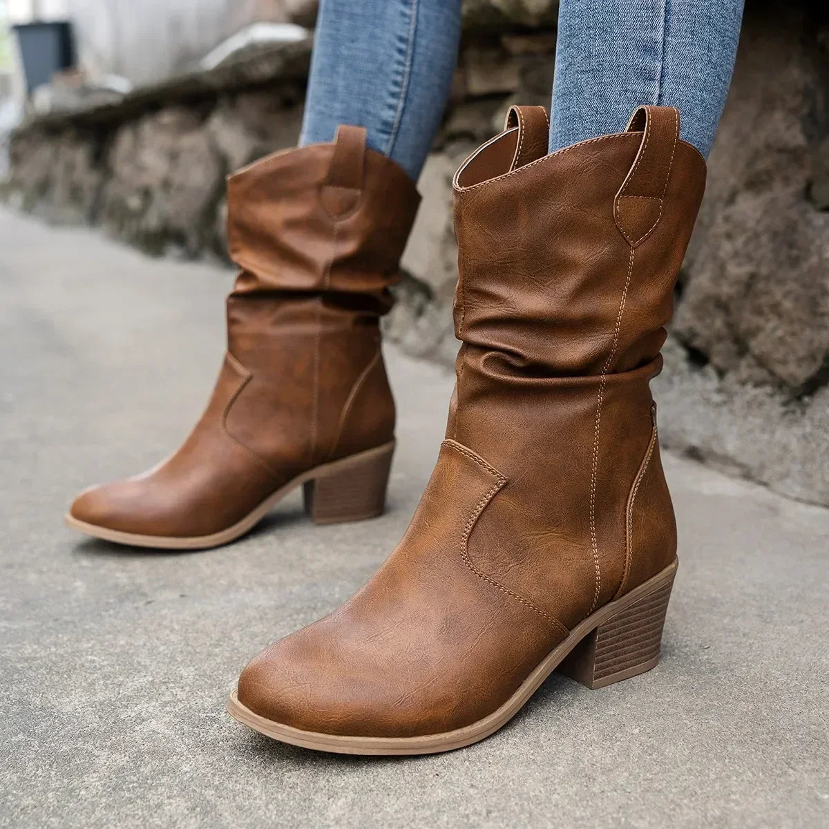 Western Cowboy Boots for Women Autumn Winter Retro