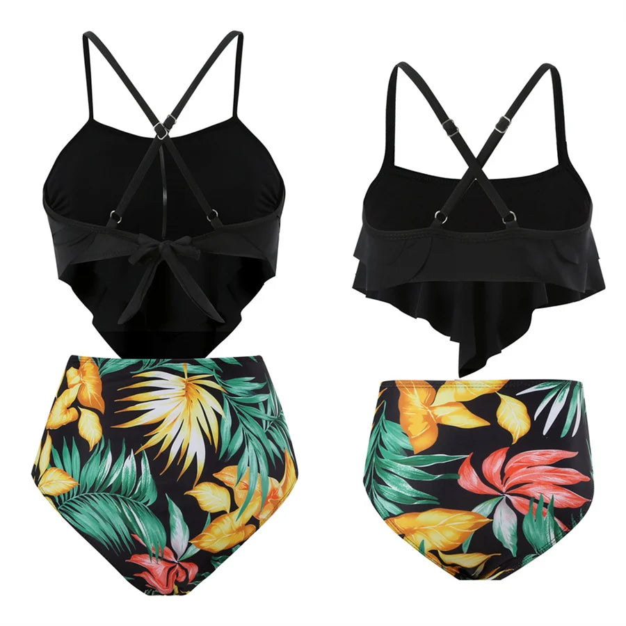 Beach Camp Ladies Swimsuits Vest With Chest Pad And Printed Shorts Children Bathing Suits Beach Vacation Adjustable Shoulder Strap Swimwear