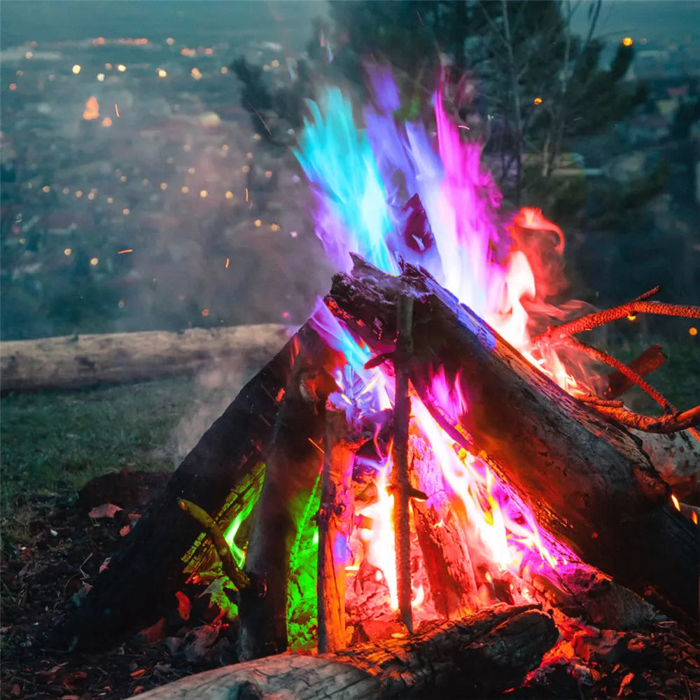 Mystical Fire Magic Tricks Color Flames Powder Bonfire Sachets Fireplace Pit Patio Toy Magician Pyrotechnics Party Glowing Props