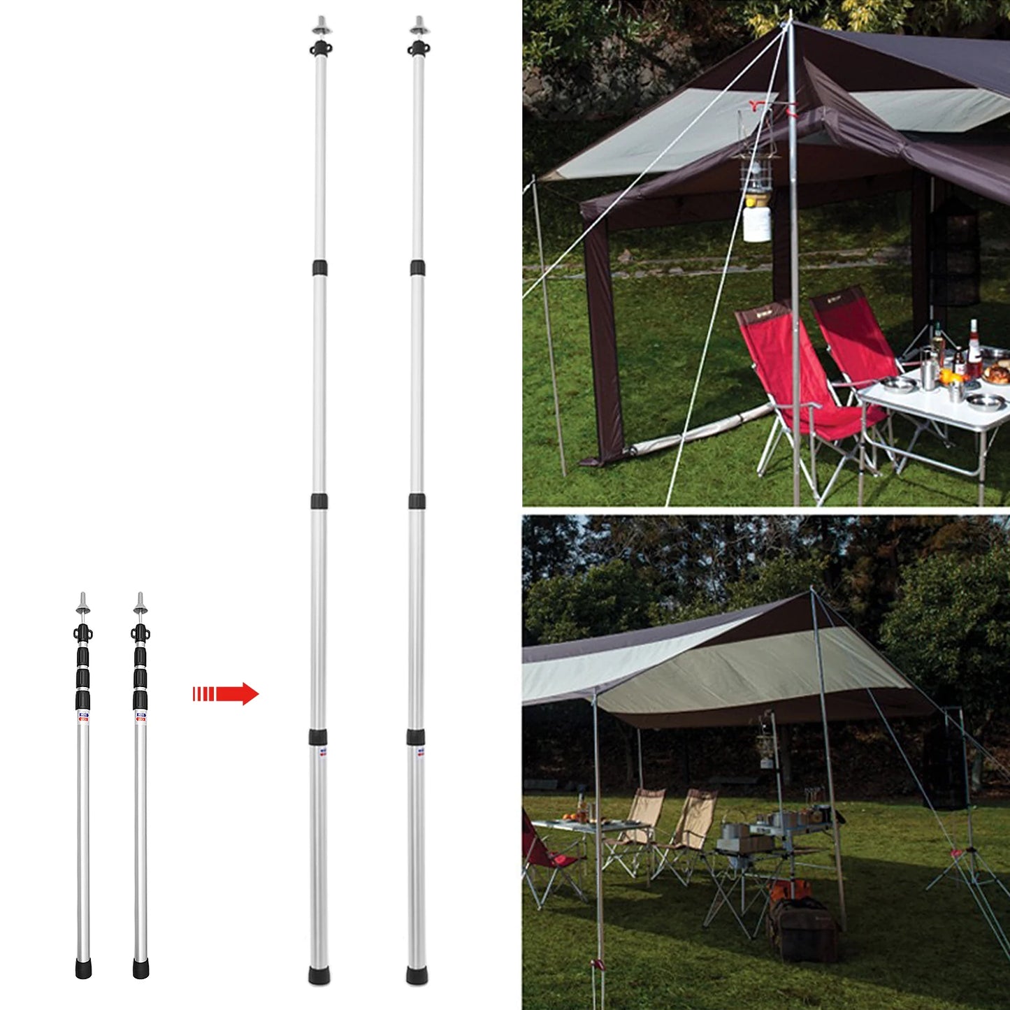 Thicken Aluminum Alloy Tent Pole Adjustable Tent Support Rod Beach Shelter Tarp Awning Pole Replacement Poles for Camping Hiking