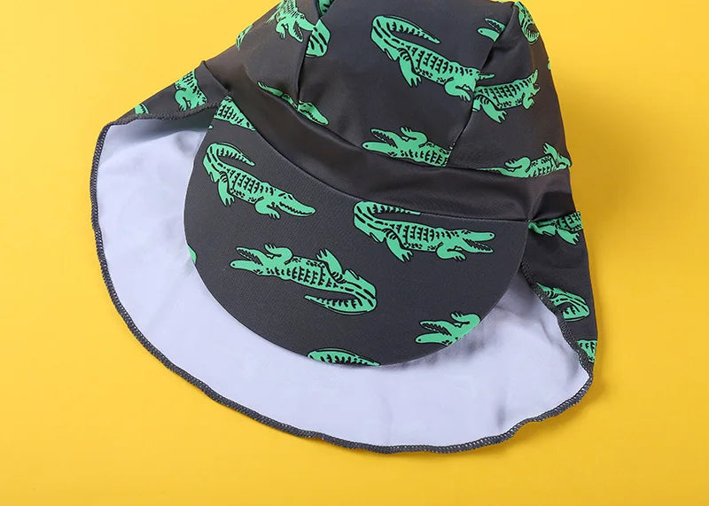 Beach Camp 2025 Summer Split Swimsuit Set Baby Boys Girls Long Sleeves/Short Sleeves Bathing Suit+Swim Shorts+Swimming Cap Three-piece Set
