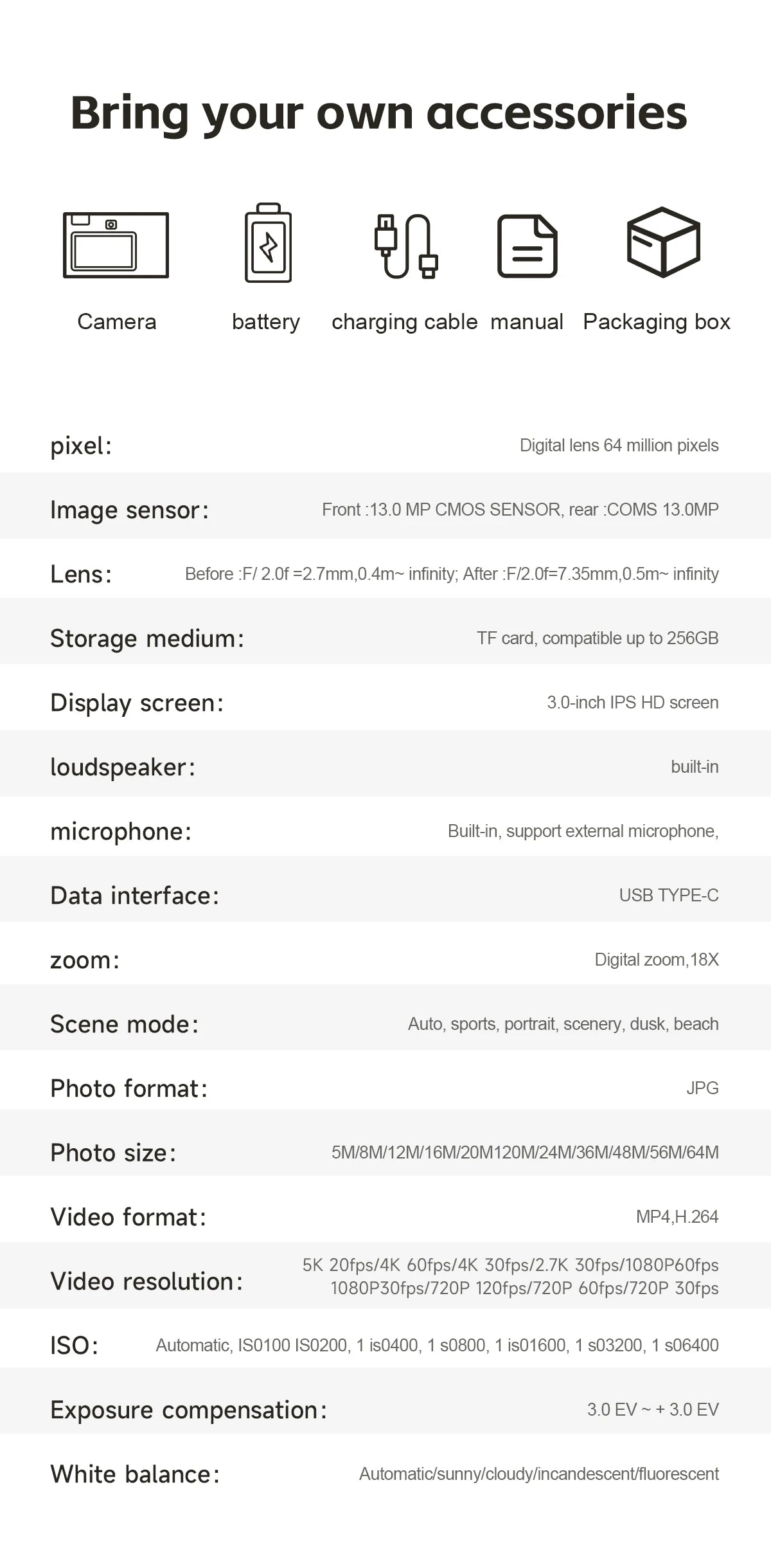 Beach Camp5K Professional Digital Camera WIFI Webcam Wide Angle Digital Zoom 64MP Camcorder Photography 3 Inch Screen Vlog Video Recorder