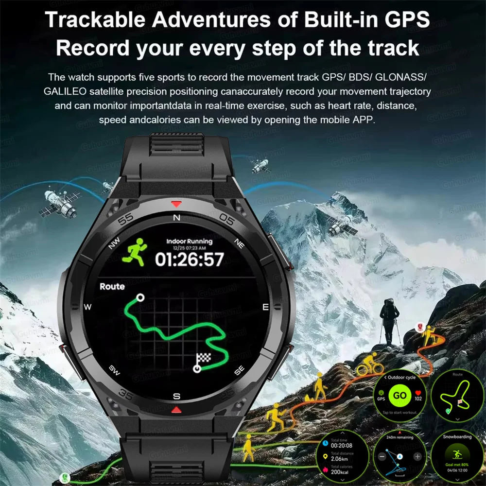 Beach Camp Swim Smartwatch Outdoor GPS Watch Sports Fitness Tracker Health Military Waterproof Watch BT5.3 Call Smart Watch for Android iOS