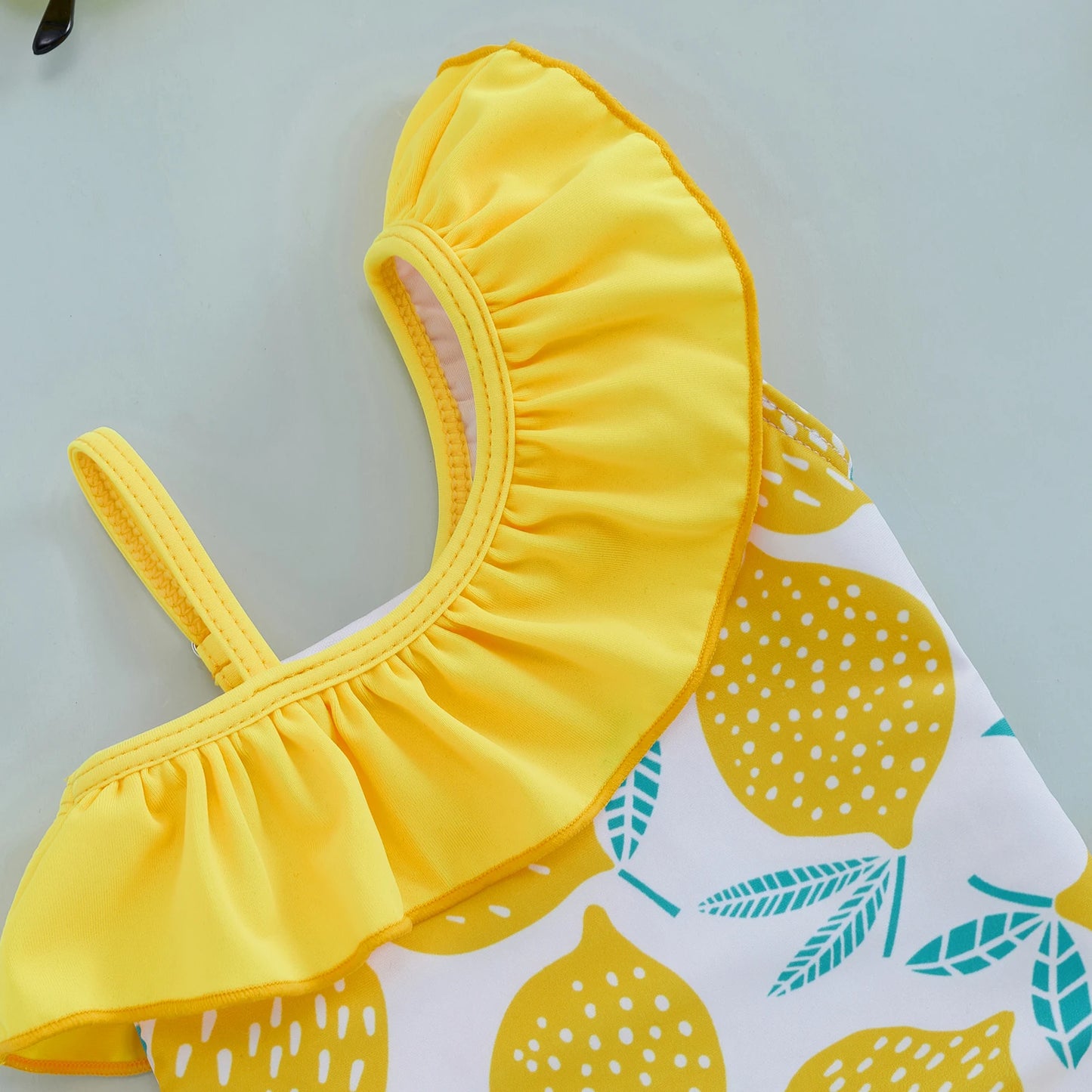 Beach Camp Children Girl Summer Swimsuit Beach Wear Ruffle Sleeveless One Shoulder Lemon Print Baby Bathing Suit Infant Swimwear