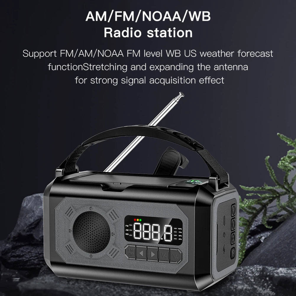 Beach Camp 12000mAh AM/FM/NOAA Emergency Radio Mini Portable Radio Solar Hand Crank Wnid-up Weather Alert Emergency Radio Survival Lamp