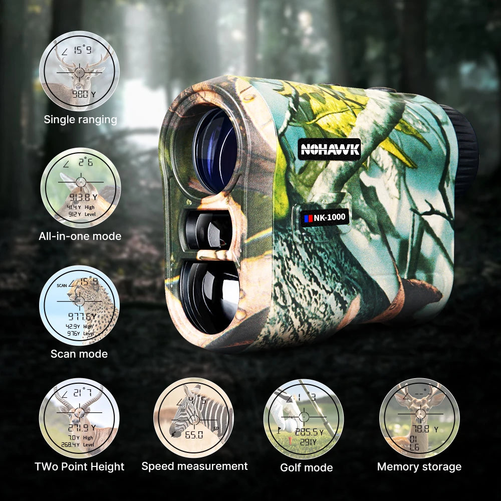 Nohawk Hunting Rangefinder 1000M Multifunctional Range Finder with USB-C Charging Monoculars Telescope for Hunting and Golfing