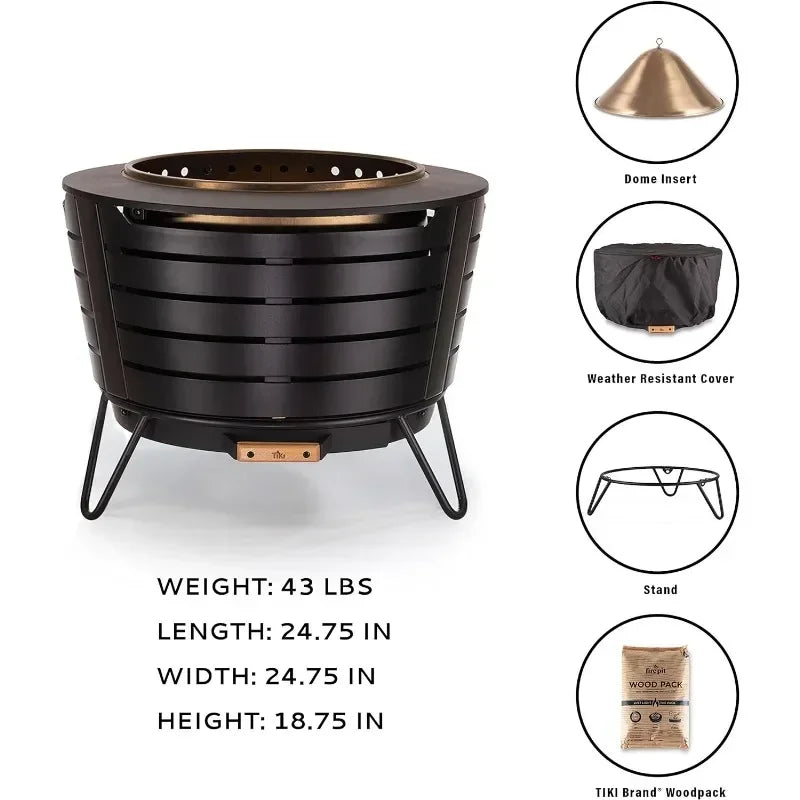 Beach Camp TIKI Smokeless 24.75 in Patio Fire Pit Wood Burning Outdoor Wood Pack Modern Design with Removable Ash Pan and Cover US