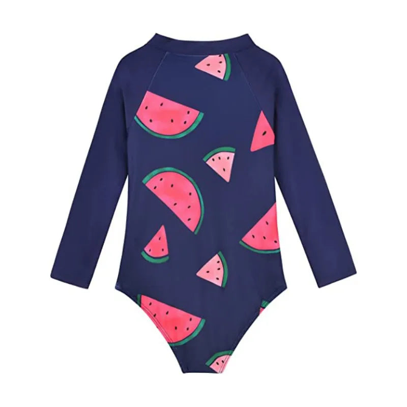 Beach Camp New Children Swimsuits Girls Fashion Designed Long Sleeve One-Piece Swimwear Toddler Kids Sun Protection Bathing Suits Beachwear