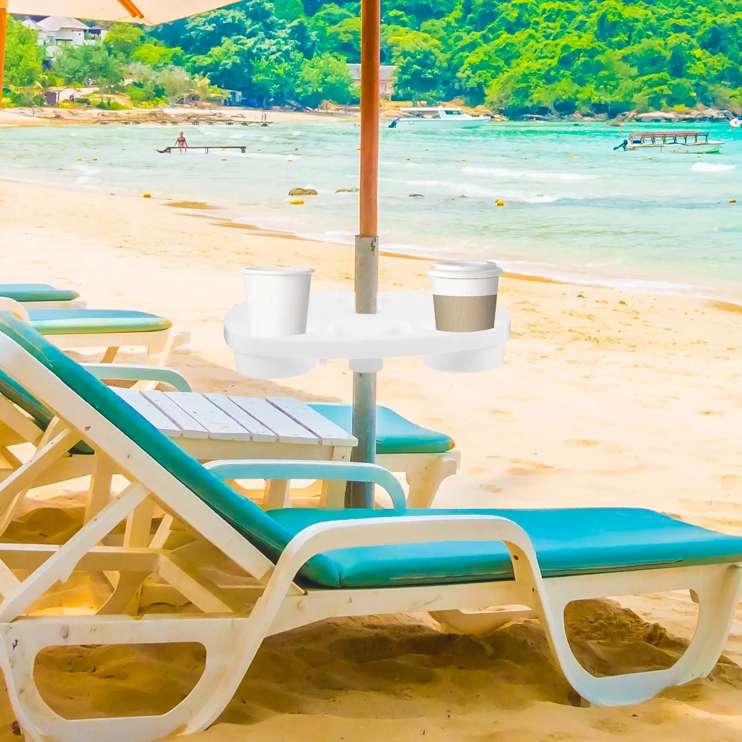 White 37x37cm Umbrella Tray Table Beach Pool Drink Holders Snack Patio Outdoor Beach Umbrella Table Supplies Supplies