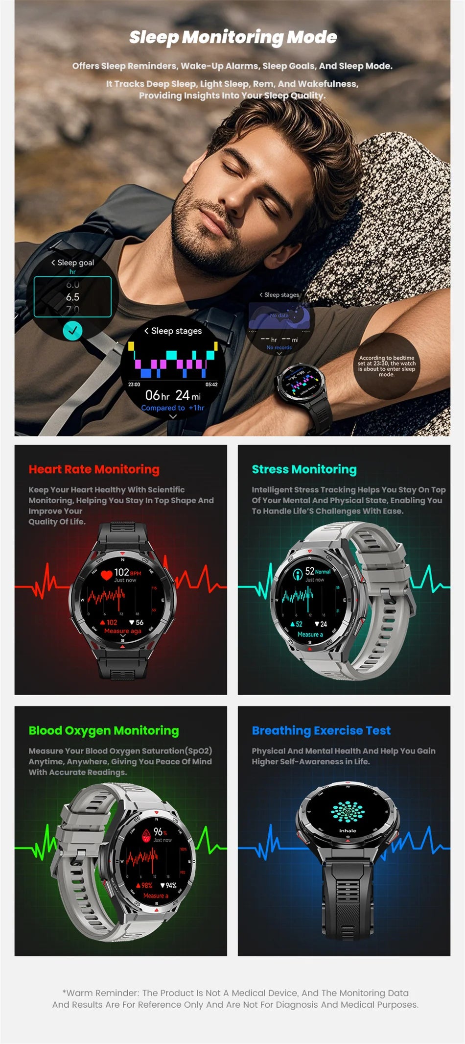 Beach Camp Swim Smartwatch Outdoor GPS Watch Sports Fitness Tracker Health Military Waterproof Watch BT5.3 Call Smart Watch for Android iOS
